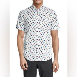 Men’s Original Penguin Pineapple Print Button-Up Short Sleeve Shirt Size XL